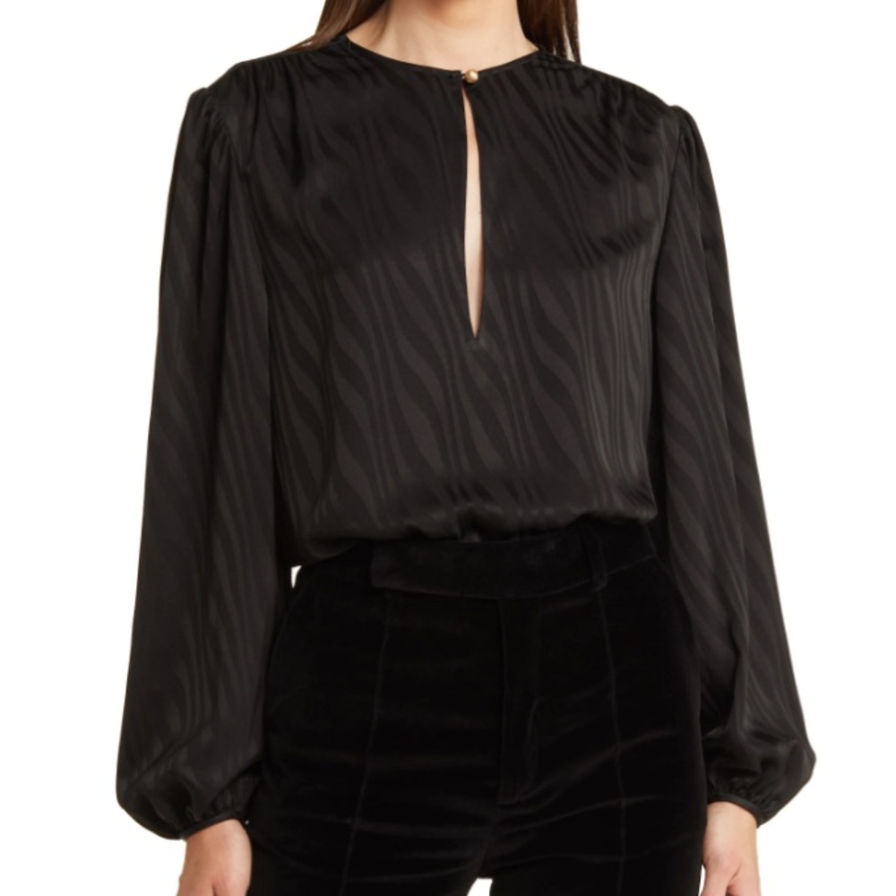 Frame Black Satin Texture Blouse with Cutout